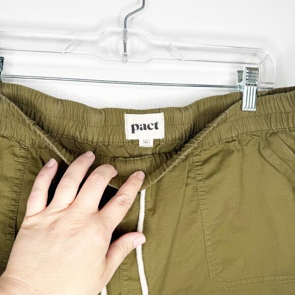 PACT Green Woven Twill Pull On Shorts Organic Cotton Drawstring Rolled Hem XL - Picture 6 of 14